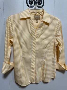 Taylor Gold Label Investments Yellow and White Striped Dress Shirt - Classic Fit